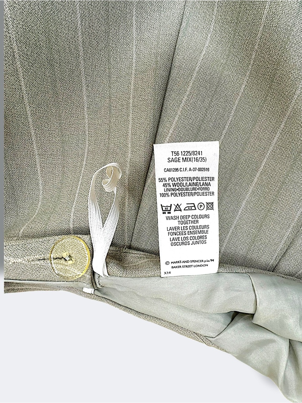 Vintage 1994 Marks & Spencer Sage Grey Wool Pinstripe Midi Skirt - Size 10 / M - Picture 12 of 16